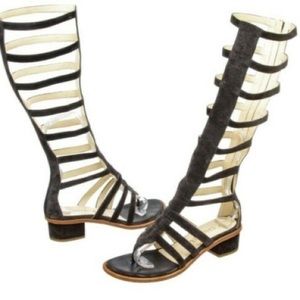 CHANEL DARK GREY Gladiator Suede Gladiator Sandals SIZE 39